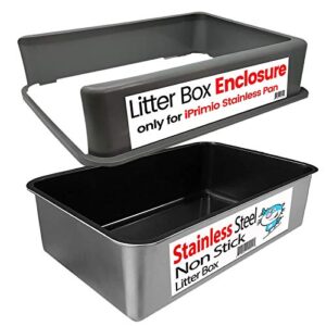 stainless steel cat xl litter non-stick box and pan enclosure - pan and enclosure for kitty cats litter, rust resistant, non stick