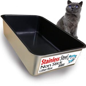 Stainless Steel Cat XL Litter Non-Stick Box and Pan Enclosure - Pan and Enclosure for Kitty Cats Litter, Rust Resistant, Non Stick