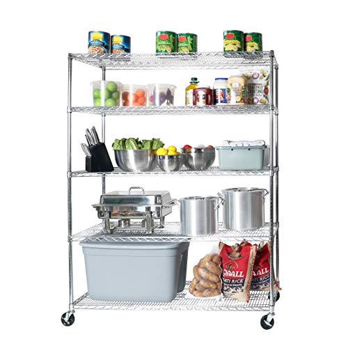 Seville Classics UltraDurable Commercial-Grade 6-Tier NSF-Certified Steel Wire Shelving with Wheels, 60" W x 24" D - Chrome