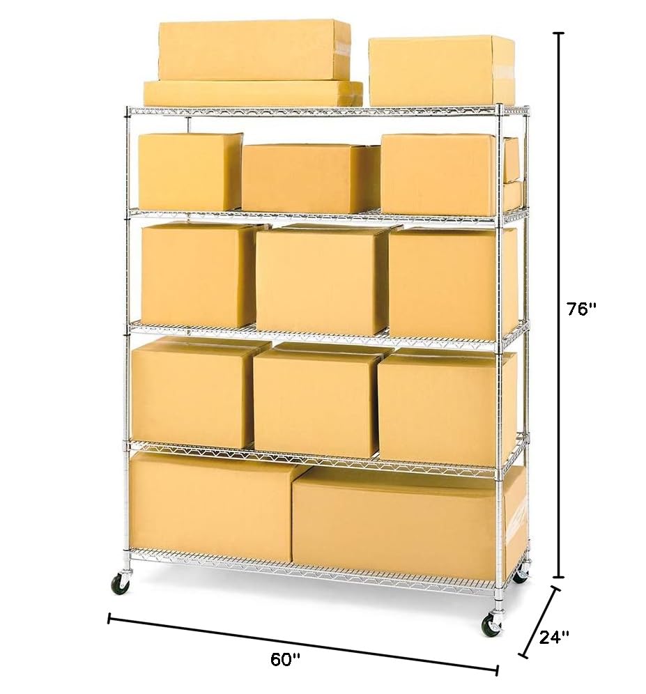 Seville Classics UltraDurable Commercial-Grade 6-Tier NSF-Certified Steel Wire Shelving with Wheels, 60" W x 24" D - Chrome