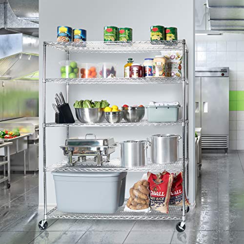 Seville Classics UltraDurable Commercial-Grade 6-Tier NSF-Certified Steel Wire Shelving with Wheels, 60" W x 24" D - Chrome