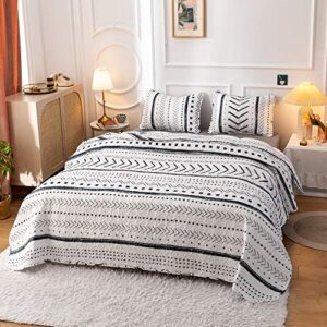 JANZAA Boho Bedding Bedspreads Queen Size,3 PCS Bohemian Quilt Set with Geometric Printed for All Season(Two Pillow Cases)