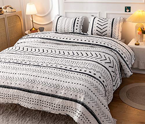 JANZAA Boho Bedding Bedspreads Queen Size,3 PCS Bohemian Quilt Set with Geometric Printed for All Season(Two Pillow Cases)