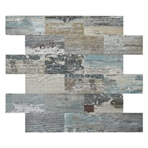 art3d peel and stick distressed wood backsplash tile, 5-pack of 13.5"x11.4inches, made out of pvc composite