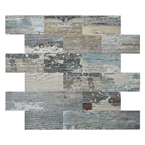 Art3d Peel and Stick Distressed Wood Backsplash Tile, 5-Pack of 13.5"x11.4inches, Made Out of PVC Composite