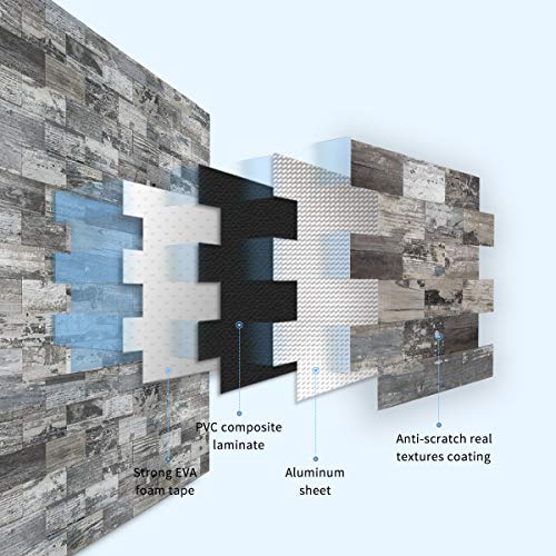 Art3d Peel and Stick Distressed Wood Backsplash Tile, 5-Pack of 13.5"x11.4inches, Made Out of PVC Composite