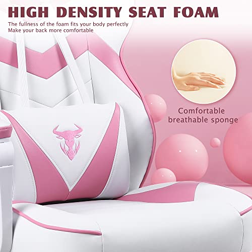 Zeanus Pink Gaming Chair, PC Gaming Chair for Girls, Reclining Computer Chair with Footrest, Ergonomic Gaming Computer Chair with Massage, Gaming Chair for Women, High Back Gaming Chairs for Adults