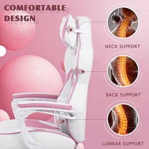 Zeanus Pink Gaming Chair, PC Gaming Chair for Girls, Reclining Computer Chair with Footrest, Ergonomic Gaming Computer Chair with Massage, Gaming Chair for Women, High Back Gaming Chairs for Adults