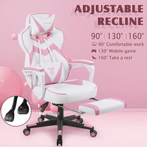 Zeanus Pink Gaming Chair, PC Gaming Chair for Girls, Reclining Computer Chair with Footrest, Ergonomic Gaming Computer Chair with Massage, Gaming Chair for Women, High Back Gaming Chairs for Adults