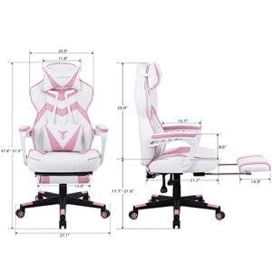 Zeanus Pink Gaming Chair, PC Gaming Chair for Girls, Reclining Computer Chair with Footrest, Ergonomic Gaming Computer Chair with Massage, Gaming Chair for Women, High Back Gaming Chairs for Adults
