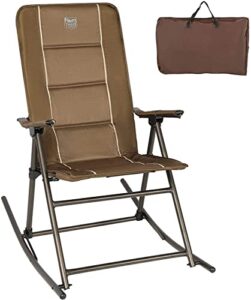 timber ridge padded high back rocker lawn side pocket portable patio rocking chair for camping porch yard garden indoor, heavy duty supports 300 lbs, brown
