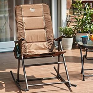 TIMBER RIDGE Padded High Back Rocker Lawn Side Pocket Portable Patio Rocking Chair for Camping Porch Yard Garden Indoor, Heavy Duty Supports 300 LBS, Brown