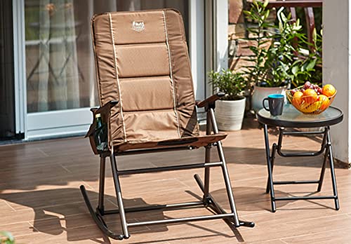 TIMBER RIDGE Padded High Back Rocker Lawn Side Pocket Portable Patio Rocking Chair for Camping Porch Yard Garden Indoor, Heavy Duty Supports 300 LBS, Brown