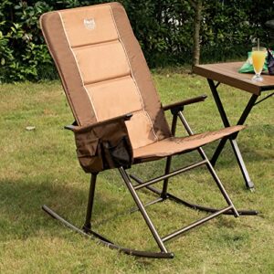 TIMBER RIDGE Padded High Back Rocker Lawn Side Pocket Portable Patio Rocking Chair for Camping Porch Yard Garden Indoor, Heavy Duty Supports 300 LBS, Brown