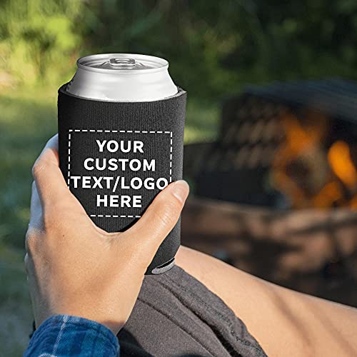 Can Coolers - 100 pack - Customizable Text, Logo - 4mm Collapsible Beer Holders To Keep Your Beer Cold - Insulated Cans Holder - Black