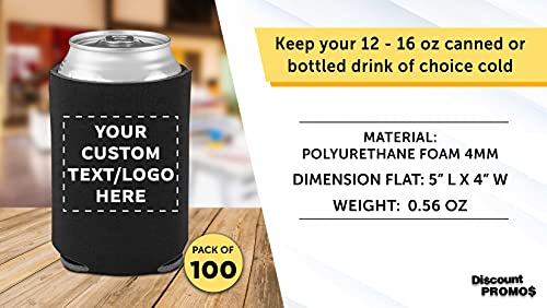 Can Coolers - 100 pack - Customizable Text, Logo - 4mm Collapsible Beer Holders To Keep Your Beer Cold - Insulated Cans Holder - Black