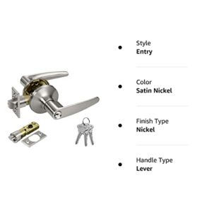 BESTTEN Keyed Entry Door Lever Set with Removable Latch Plate, All Metal, Roma Series Door Handle for Front Door, Satin Nickel