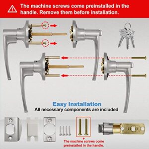 BESTTEN Keyed Entry Door Lever Set with Removable Latch Plate, All Metal, Roma Series Door Handle for Front Door, Satin Nickel