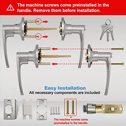 BESTTEN Keyed Entry Door Lever Set with Removable Latch Plate, All Metal, Roma Series Door Handle for Front Door, Satin Nickel