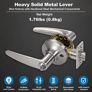 BESTTEN Keyed Entry Door Lever Set with Removable Latch Plate, All Metal, Roma Series Door Handle for Front Door, Satin Nickel