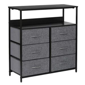 kamiler rustic 6 drawers dresser with open shelf, closet storage organizer,versatile cabinet with sturdy steel frame,wood shelf and removable fabric bins for bedroom,living room,hallway,hotel(gray)