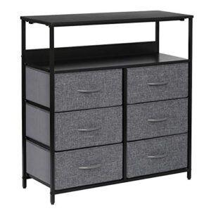 Kamiler Rustic 6 Drawers Dresser with Open Shelf, Closet Storage Organizer,Versatile Cabinet with Sturdy Steel Frame,Wood Shelf and Removable Fabric Bins for Bedroom,Living Room,Hallway,Hotel(Gray)