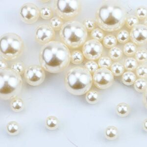 Owevvin 200 Pieces Ivory Pearl Beads No Holes Plastic Pearl for Vase Filler, Jewelry Making, Table Scatter, Crafts, Wedding Birthday Party Decoration (8mm, 12mm, 16mm, 20mm, 25mm)