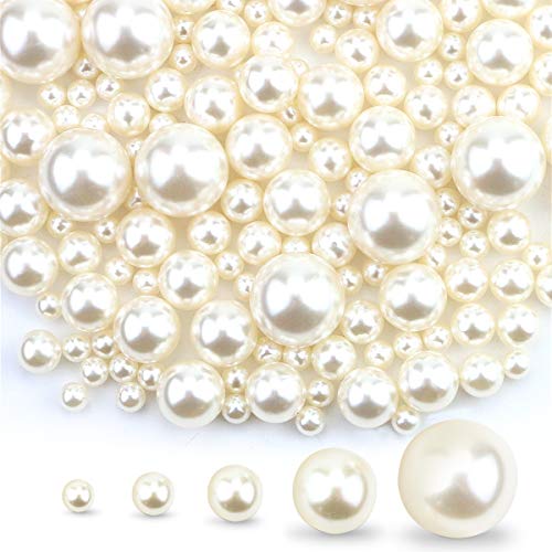 Owevvin 200 Pieces Ivory Pearl Beads No Holes Plastic Pearl for Vase Filler, Jewelry Making, Table Scatter, Crafts, Wedding Birthday Party Decoration (8mm, 12mm, 16mm, 20mm, 25mm)