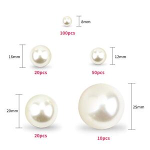 Owevvin 200 Pieces Ivory Pearl Beads No Holes Plastic Pearl for Vase Filler, Jewelry Making, Table Scatter, Crafts, Wedding Birthday Party Decoration (8mm, 12mm, 16mm, 20mm, 25mm)