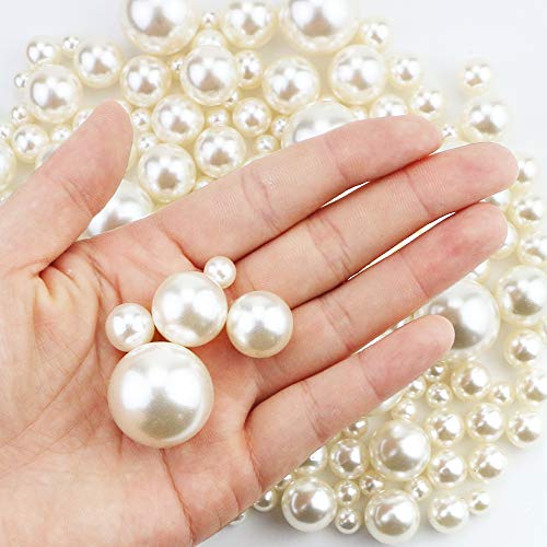 Owevvin 200 Pieces Ivory Pearl Beads No Holes Plastic Pearl for Vase Filler, Jewelry Making, Table Scatter, Crafts, Wedding Birthday Party Decoration (8mm, 12mm, 16mm, 20mm, 25mm)