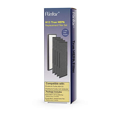 Flintar H13 True HEPA Replacement Filter, Compatible with Eureka NEA120 and Toshiba Smart WiFi Air Purifier, H13 Grade True HEPA (NEA-F1) and 4 Activated Carbon Filters (NEA-C1) (Set of 1)