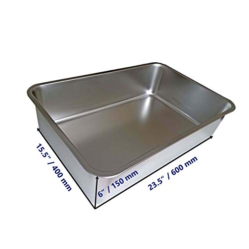 KUNWU SUS304 Stainless Steel Food Grade 6" Deep Extra Large Cat Litter Box Corrosion Resistant Durable Pan 23.5" x 15.5" x 6"