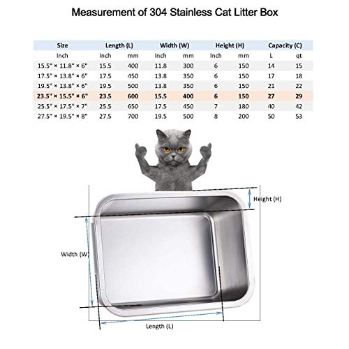 KUNWU SUS304 Stainless Steel Food Grade 6" Deep Extra Large Cat Litter Box Corrosion Resistant Durable Pan 23.5" x 15.5" x 6"