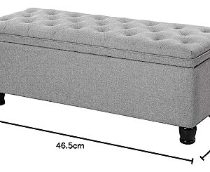 SONGMICS Storage Ottoman, 46.5 Inches Long Bed End Stool with Storage, Solid Wood Legs, Buttons Decoration, Non-Slip Foot Pads, 330.6 lb Load Capacity, Light Gray ULOM070G02