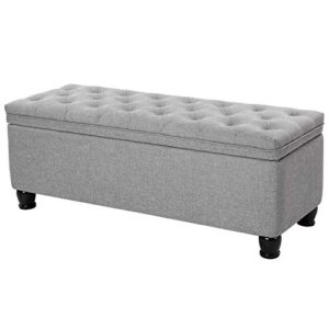 songmics storage ottoman, 46.5 inches long bed end stool with storage, solid wood legs, buttons decoration, non-slip foot pads, 330.6 lb load capacity, light gray ulom070g02