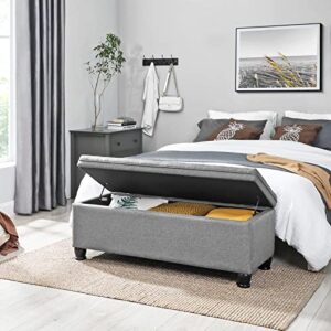 SONGMICS Storage Ottoman, 46.5 Inches Long Bed End Stool with Storage, Solid Wood Legs, Buttons Decoration, Non-Slip Foot Pads, 330.6 lb Load Capacity, Light Gray ULOM070G02