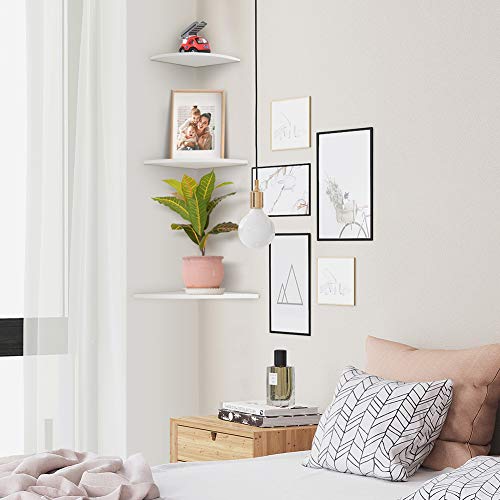 Ejoyous Wall Shelf, 3 Tier Wall Mount Corner Display Shelf Storage Rack Organizer Modern Decoration Hanging Shelf for Home Living Room Bedroom Office, White