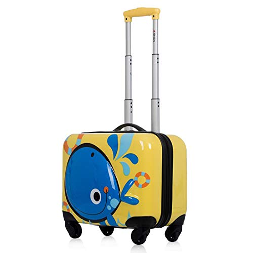 GinzaTravel 3D Little Whale Cute Children's Luggage Sit and Ride Trolley Case 18-inch Universal Wheel Travel Case for Boys and Girls