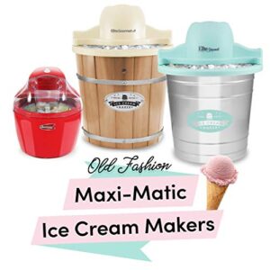 Elite Gourmet Old Fashioned 6 Quart Vintage Wood Bucket Electric Ice Cream Maker Machine Appalachian, Bonus Classic Die-Cast Hand Crank for Churning, Uses Ice and Rock Salt Churns Ice Cream in Minute