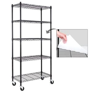 efine 5-shelf shelving units and storage on 3'' wheels with 5-shelf liners, nsf certified, adjustable heavy duty carbon steel wire shelving unit (30w x 14d x 63.7h) pole diameter 1 inch