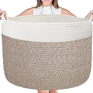 aivatoba cotton rope basket, 22” x 14” blanket basket for living room, woven baby laundry baskets with handles, toys basket, large baskets for storage, xxxlarge cotton rope basket for organizing