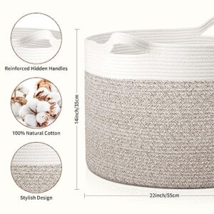 AivaToba Cotton Rope Basket, 22” x 14” Blanket Basket for Living Room, Woven Baby Laundry Baskets with Handles, Toys Basket, Large Baskets for Storage, XXXLarge Cotton Rope Basket for Organizing