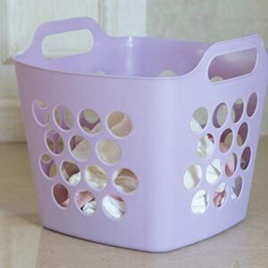 Flexible Plastic Carry Laundry Basket Holder Square Storage Hamper with Side Handles (Purple)