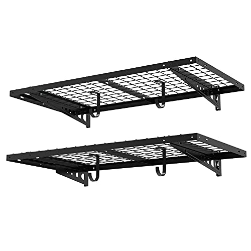 FLEXIMOUNTS 2-PACK 2x4ft Garage Shelving with Hooks 24-inch-by-48-inch Bike Storage Rack, Black