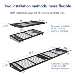 FLEXIMOUNTS 2-PACK 2x4ft Garage Shelving with Hooks 24-inch-by-48-inch Bike Storage Rack, Black