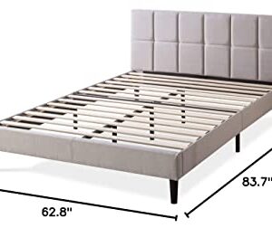 ZINUS Lottie Upholstered Platform Bed Frame with Short Headboard and USB Ports / Mattress Foundation / Wood Slat Support / No Box Spring Needed / Easy Assembly, Beige, Queen