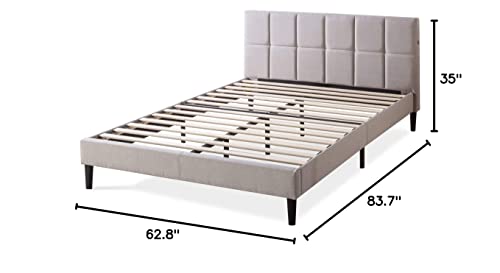 ZINUS Lottie Upholstered Platform Bed Frame with Short Headboard and USB Ports / Mattress Foundation / Wood Slat Support / No Box Spring Needed / Easy Assembly, Beige, Queen