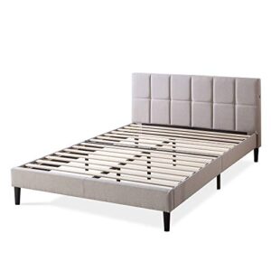 ZINUS Lottie Upholstered Platform Bed Frame with Short Headboard and USB Ports / Mattress Foundation / Wood Slat Support / No Box Spring Needed / Easy Assembly, Beige, Queen