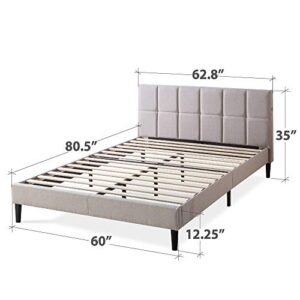 ZINUS Lottie Upholstered Platform Bed Frame with Short Headboard and USB Ports / Mattress Foundation / Wood Slat Support / No Box Spring Needed / Easy Assembly, Beige, Queen