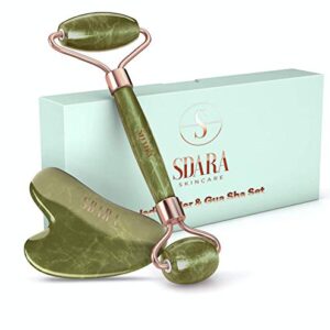 Sdara Jade Roller Gua Sha Set - Facial Roller and Massager for Slimming & Sculpting - Reduces Wrinkles & Eye Puffiness - Essential Skin Care Tools